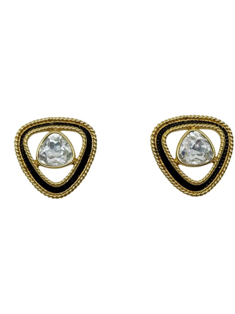 Swarovski crystal Gold tone black enamel triangular earrings - GM1517